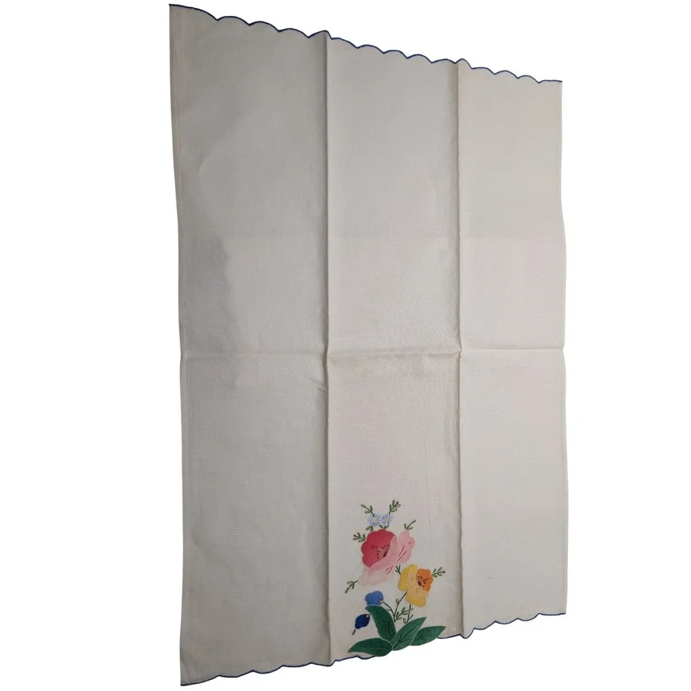 Vtg Set 2 Floral Applique Hand‎ Guest Towels White Scalloped Cottagecore 14